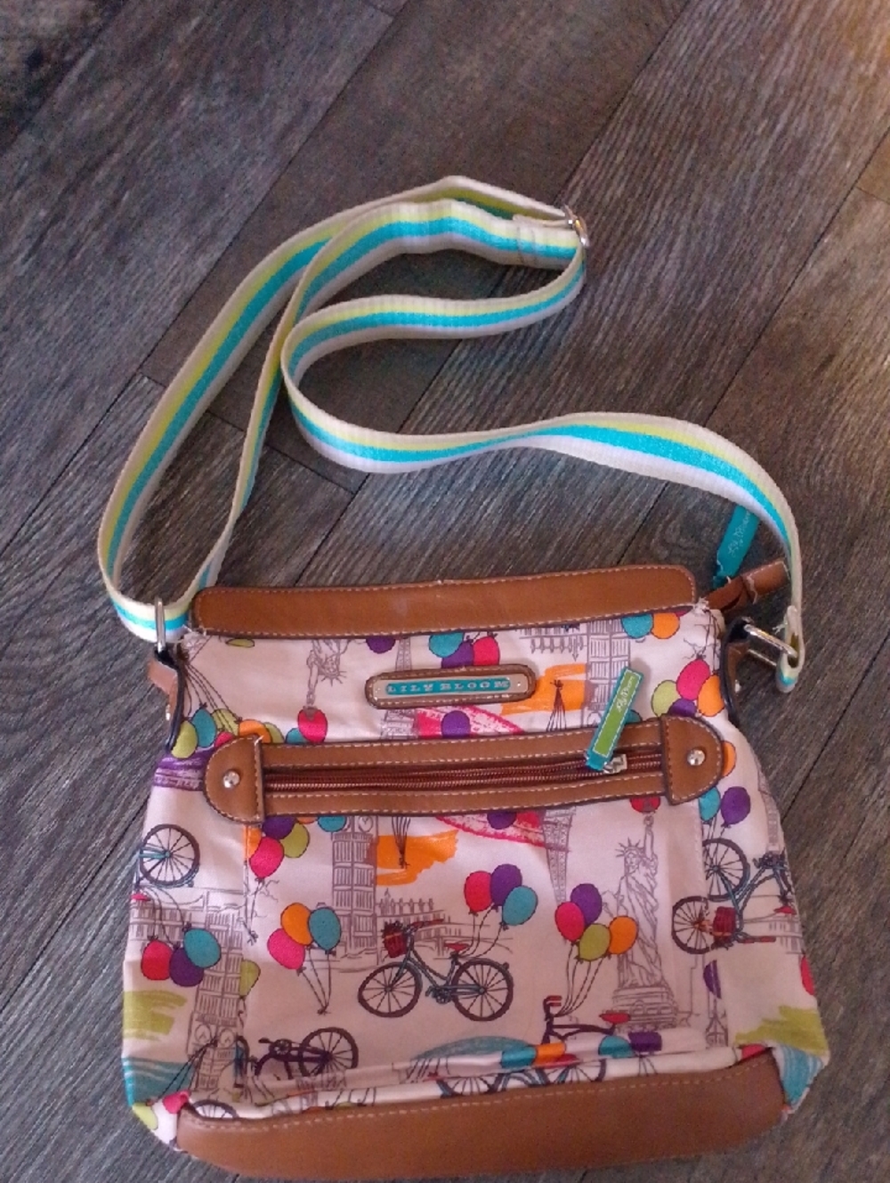Lily Bloom Cross Body Purse With Bicycles Ballons And Liberty Paris  Tower